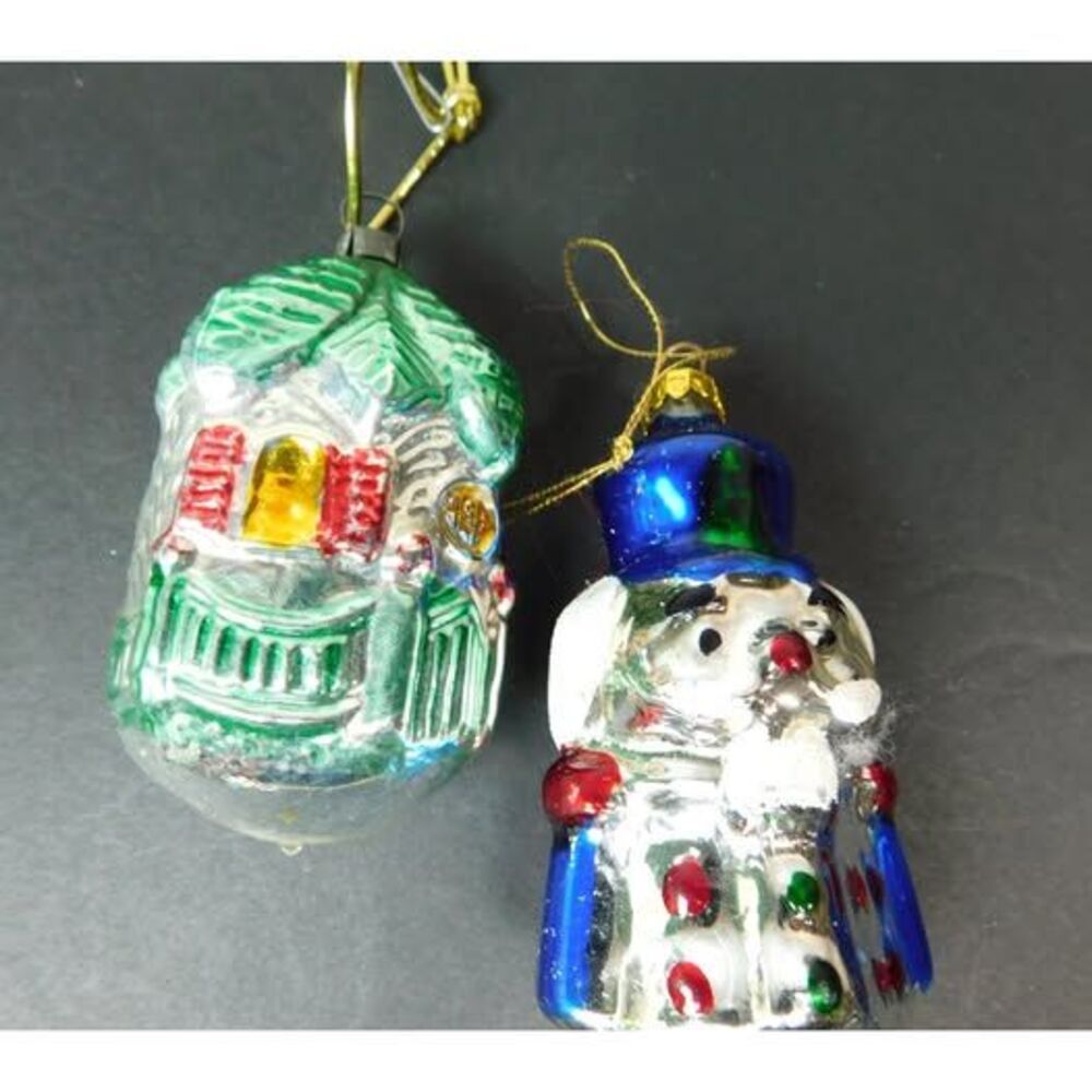 German House & Nutcracker Christmas Ornaments 3" Blown Mercury Glass